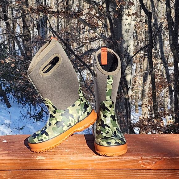 Camo Kids Insulated Rubber Boots Bogs Boots Kids Sz Green Orange